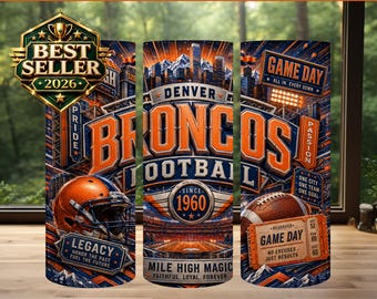 Diseño de sublimación para vaso térmico de los Broncos, día de partido de fútbol americano PNG (descarga digital)