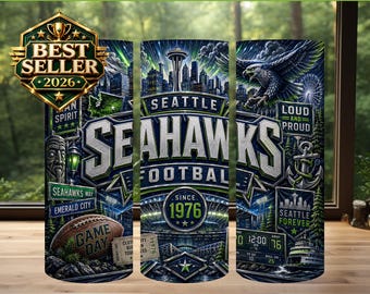 Diseño de sublimación para vaso térmico de los Seahawks, día de partido de fútbol americano PNG (descarga digital)