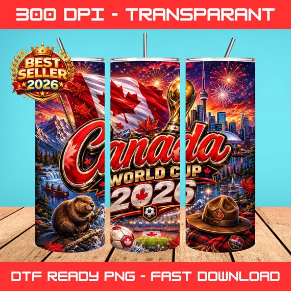 Canada World Cup Tumbler Sublimation Design, Football Sublimation PNG (Digital Download)