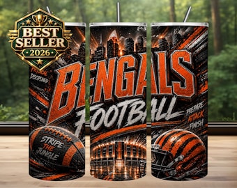 Design per sublimazione per bicchiere termico dei Bengals, giorno della partita di football PNG (download digitale)