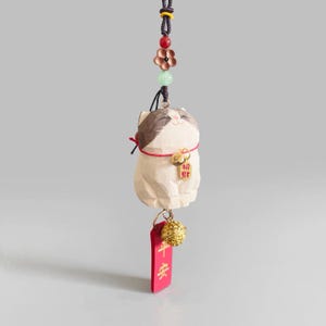 Japanese Style Lucky Maneki Neko Car Mirror Pendant, Hand Carved Wooden Cat Hanging Ornament, Protection Charm, Rearview Mirror Decor Gift