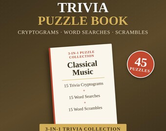 Klassisk musikpusselbok | Trivia, kryptogram, ordsökningar (PDF-nedladdning)