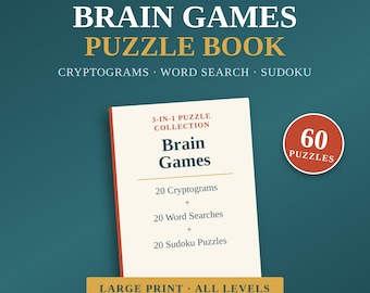 Storstilad hjärnlekbok med pussel för seniorer | Kryptogram, ordsökning, Sudoku (PDF-nedladdning)