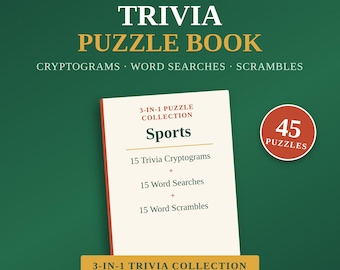 Sportquiz-pusselbok | Kryptogram, ordsökningar, ordspel (PDF-nedladdning)
