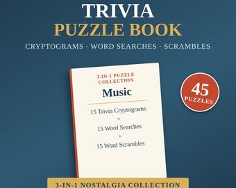 Nostalgi Musik Trivia Pusselbok | Kryptogram, Ordsökningar, Ordspel (PDF-nedladdning)