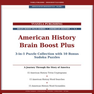 United States History Brain Boost Plus: 3-in-1 Puzzle Collection Cryptograms, Word Search, Scramble, Sudoku Puzzles PDF/Instant Download