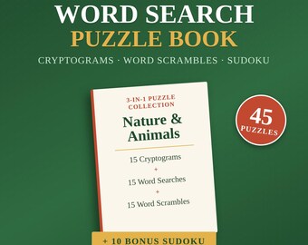 Natur- och djurpusselbok | Ordsökning, kryptogram, Sudoku (utskrivbar PDF)
