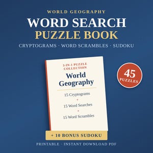 Geographie Wortsuchrätsel Buch Printable | Schlüsselworte Scrambles Sudoku | Aktivitäten für Erwachsene Teens PDF Sofort-Download