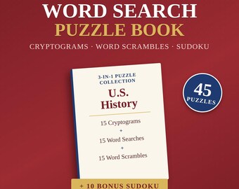 Amerikansk historia-pusselbok | Ordsökning, kryptogram, Sudoku (utskrivbar PDF)