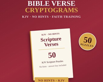 Utmanande KJV-bibelverskryptogram | 50 bibelordspussel (PDF-nedladdning)