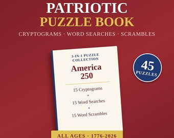 Patriotisk pusselbok | Kryptogram för Amerikas 250-årsjubileum, ordsökningar (digital nedladdning)