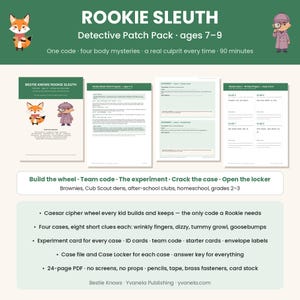 Brownie Detective Patch Program Printable | Rookie Sleuth Cipher Wheel, 4 Body Mysteries, Secret Code Clues, Case Locker | Ages 7-9 Meeting