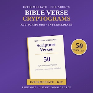 KJV Bible Verse Cryptogram Puzzles | 50 Intermediate Scripture Brain Games (Printable PDF)