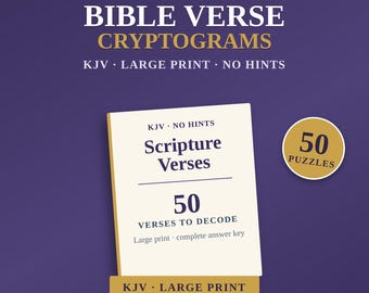 KJV Bibelverskryptogram | 50 bibelpussel med stor stil (PDF-nedladdning)