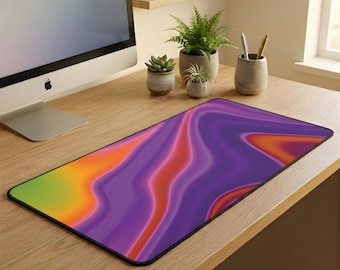 Neon Fluid Desk Mat | Purple Orange Abstract Mouse Pad | Gaming Keyboard Pad