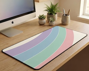 Pastel Wave Desk Mat | Lavender Mint Pink Mouse Pad | Retro Office Decor