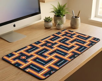 Retro Geometric Circuit Desk Mat – Bold Abstract Mousepad, Colourful Office Decor