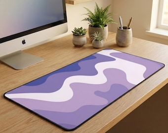 Topographic Wave Desk Mat | Purple Lavender Abstract Mouse Pad | Contour Dusk Design