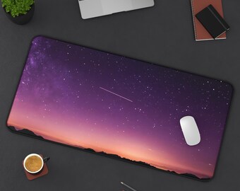 Shooting Star Desk Mat – Mountain Night Sky Photography Mousepad (Large Keyboard Pad)