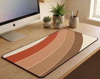 Desert Desk Mat | Terracotta Rust Tan Wave Mouse Pad | Boho Workspace Accessory