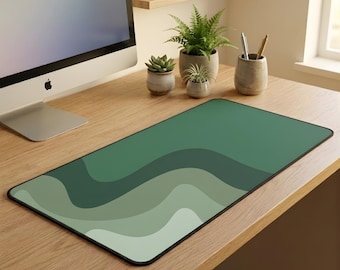 Forest Topographic Desk Mat – Deep Green Abstract Wave Mousepad, Minimal Office Decor