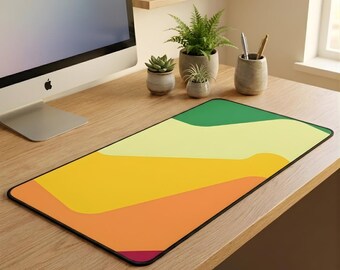 Topographic Wave Desk Mat | Colourful Abstract Mouse Pad | Large Office Decor