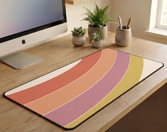 Retro Sunset Desk Mat | Coral Pink Gold Wave Mouse Pad