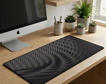 Dark Matter Desk Mat – Abstract Wave Shadow Mousepad, Minimal Office Decor
