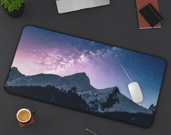 Galaxy Desk Mat – Night Sky Milky Way, Purple Space Mousepad, Large Keyboard Pad