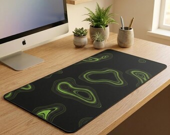Neon Green Topographic Desk Mat | Abstract Mouse Pad | Gaming Office Decor