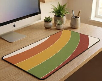 Retro Wave Desk Mat | Burnt Orange, Mustard, Olive Fall Workspace Pad