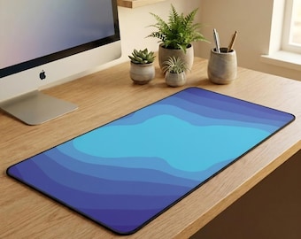 Arctic Topographic Wave Desk Mat – Blue Abstract Mousepad, Large Keyboard Pad