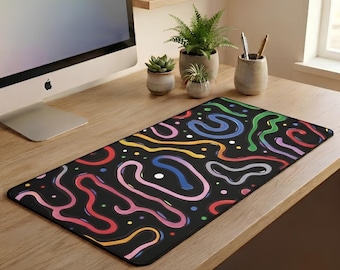 Abstract Worms Desk Mat: Colorful Swirls, Modern Workspace Accessory