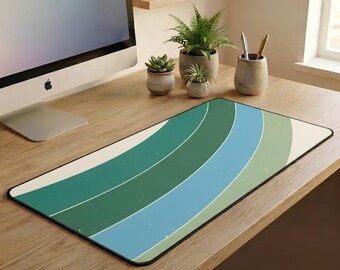 Retro Wave Desk Mat | Teal, Blue, Sage Green Arc Mouse Pad