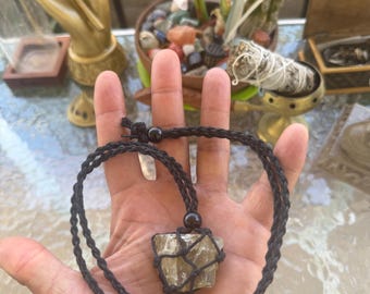 Yellow Quartz Crystal Necklace, Raw Yellow Quartz Stone Pendant, Adjustable Macrame Crystal Necklace, Maple Terrier Crystal Collection
