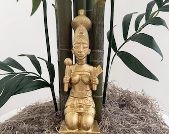 8 Inch Oshun Statue – Hand Painted with Stone Coat – Sealed with Gold Acrylic – Orisha Altar Decor – Spiritual Gift