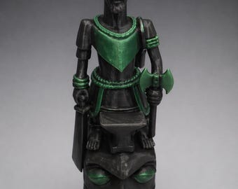 Ogun Statue Black Green Warrior Deity Sculpture | Hand-Painted Spiritual Protection Art