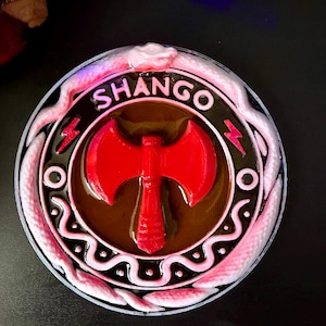Shango Double Axe Medallion ~ Orisha Thunder & Lightning Symbol~ Spiritual Protection Altar Piece