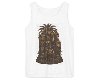 Orisha Print Tank Top | Maple Terrier Palm Tree Design-Featuring Papa Legba Eshu - Obatala - Oshun - Yemaya - Ogun - Shango - Orunmilla -