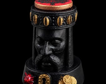 Talisman Head  – Dragon’s Blood Stained Wood with Engraved Eshu Sigil – 3 Inch Spiritual Altar Piece