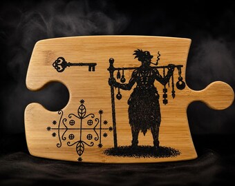 Eshu Papa Legba Altar Board – Engraved Bamboo Cutting Board, Sacred Crossroads Offering (Limited Edition)