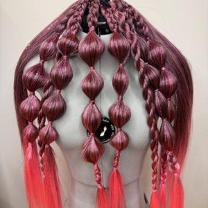 Extensiones de cabello personalizadas para festivales con trenzas de burbujas, trenzas estilo Coachella Rave con brillo y lentejuelas, luces LED, accesorios para el cabello para festivales, conjunto de coleta.