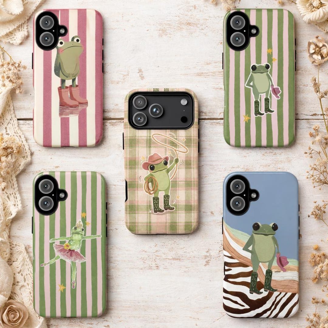 Cute Frog Aesthetic iPhone 17 16 15 Case Set, Cottagecore Frog Phone ...