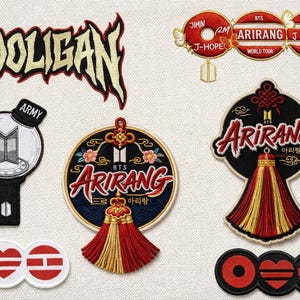 Combo Embroidered BTS Arirang Tassel Patch, For Army Fans Music Tour 2026 Patches, Vintage Style BTS Hooligan Lightstick Patches Collectible