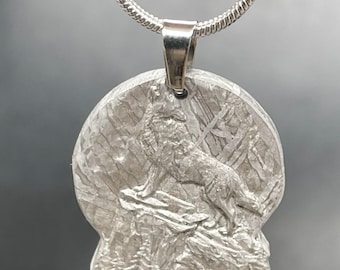 Collar con colgante de meteorito Mouoniolast, joyería de meteorito de hierro, tallado de cabeza de lobo