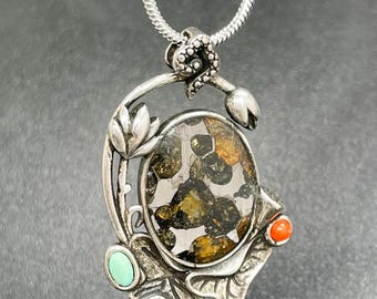 Colgante de meteorito Pallasita Seymchan, Meteorito Oliva, Recubrimiento Anticorrosivo, Regalos de Colección