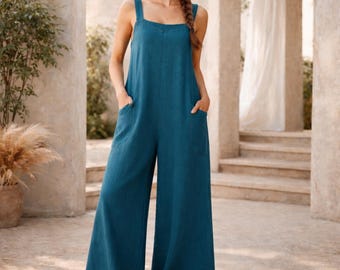 Linen Jumpsuit Sewing PDF Pattern, Wide Leg Jumpsuit Pattern, Printable Digital Sewing Pattern, Instant Download, DIY Women Jumpsuit