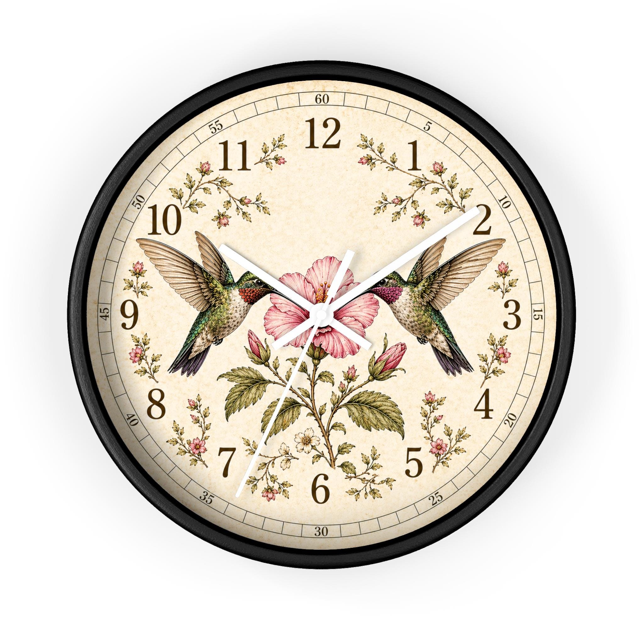 Hummingbird Floral Wall Clock | Vintage Roses, Soft Neutral Face - Etsy