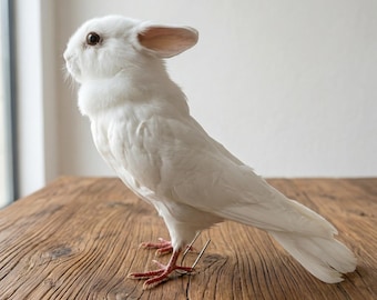 Rabbit Pigeon Mount  | Immaculate White Display | Curiosity Cabinet & Oddities Art