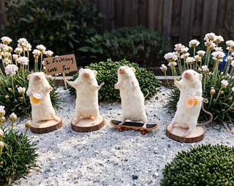 Anthropomorphic White Mouse Display | Quirky Rodent Art Prop | Humorous Cabinet Curio